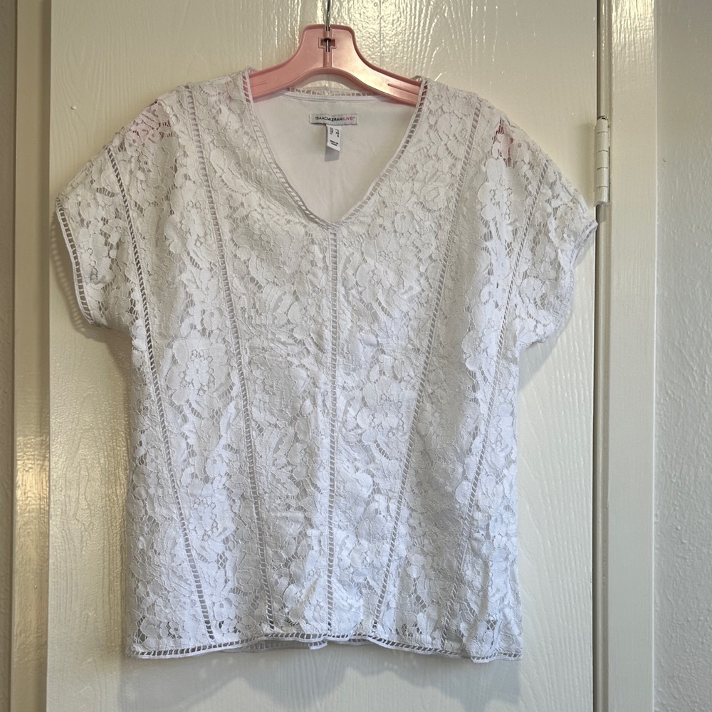 Isaac Mizrahi White Floral Lace Blouse